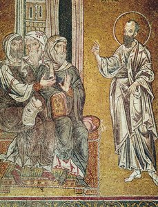 San Pablo predicando a los judíos en la sinagoga de Damasco, de Escenas de la vida de San Pablo de Byzantine School